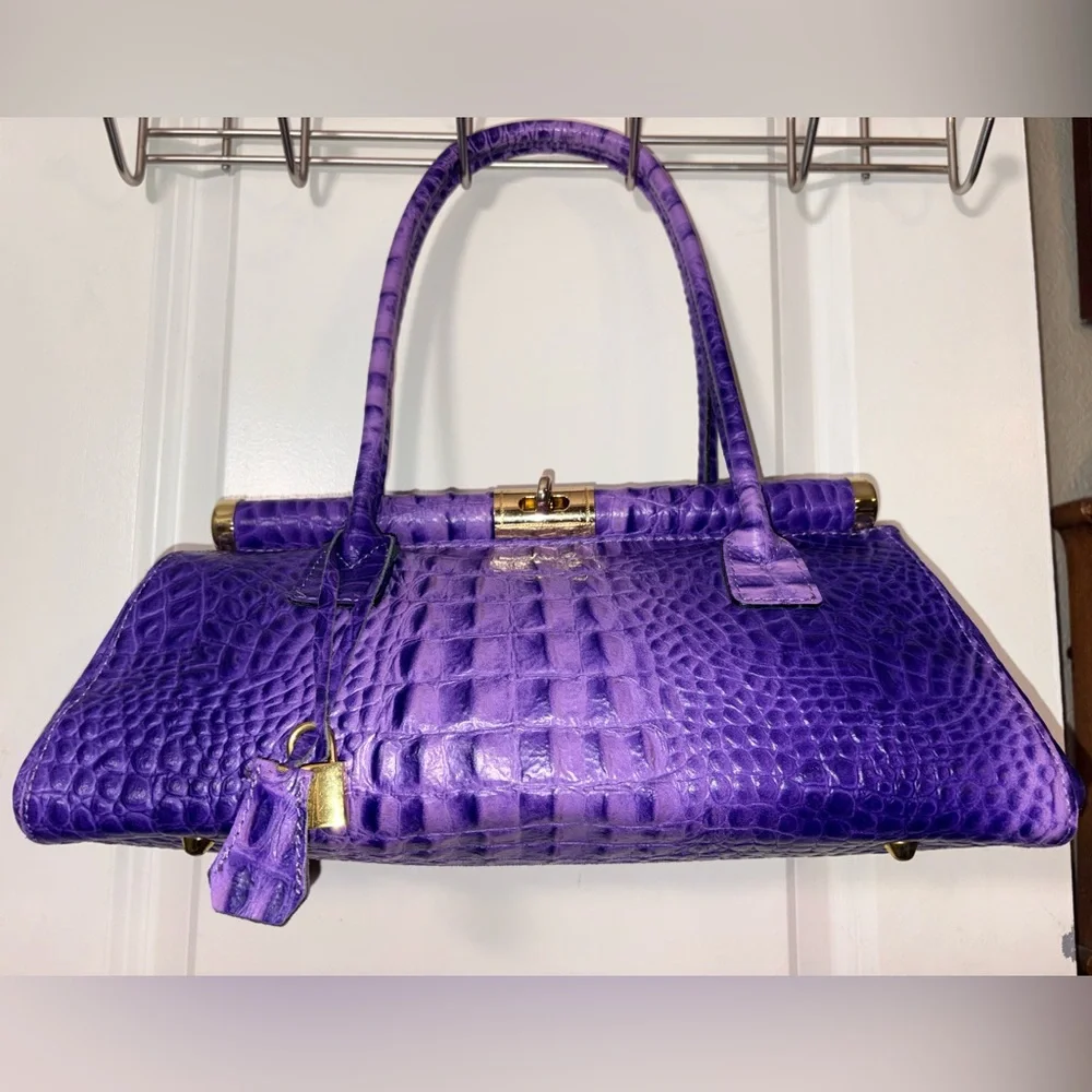 RARE XL Italian Leather Croc Doctor Bag - Electric Amethyst - Picture 6 of 16